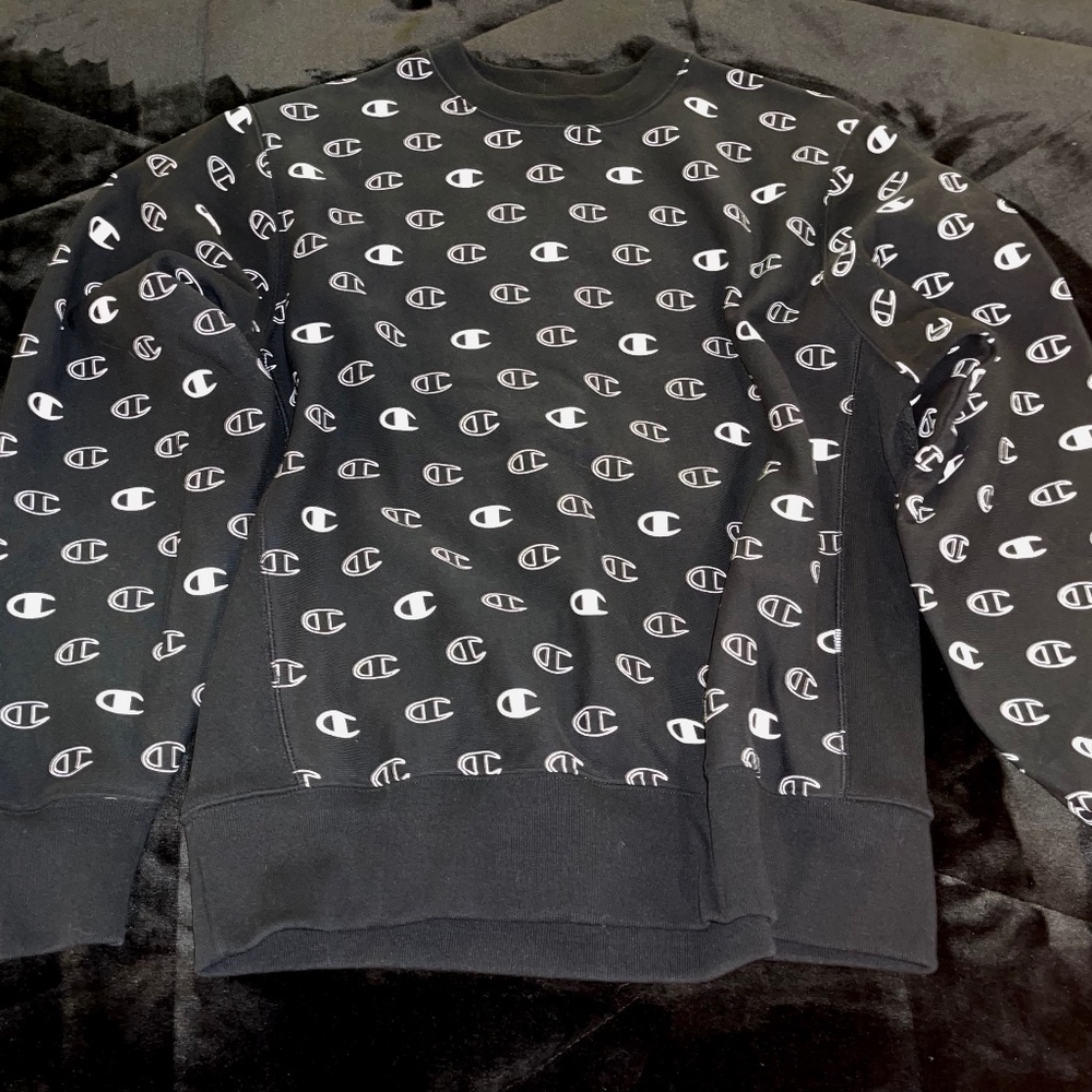 Black Champion All Over Crewneck Sweatshirt Large